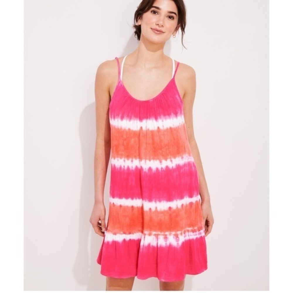 Vineyard Vines Pink Orange Tie Dye Ombre Gauze Slip Dress Swim Cover GUC XS 1055